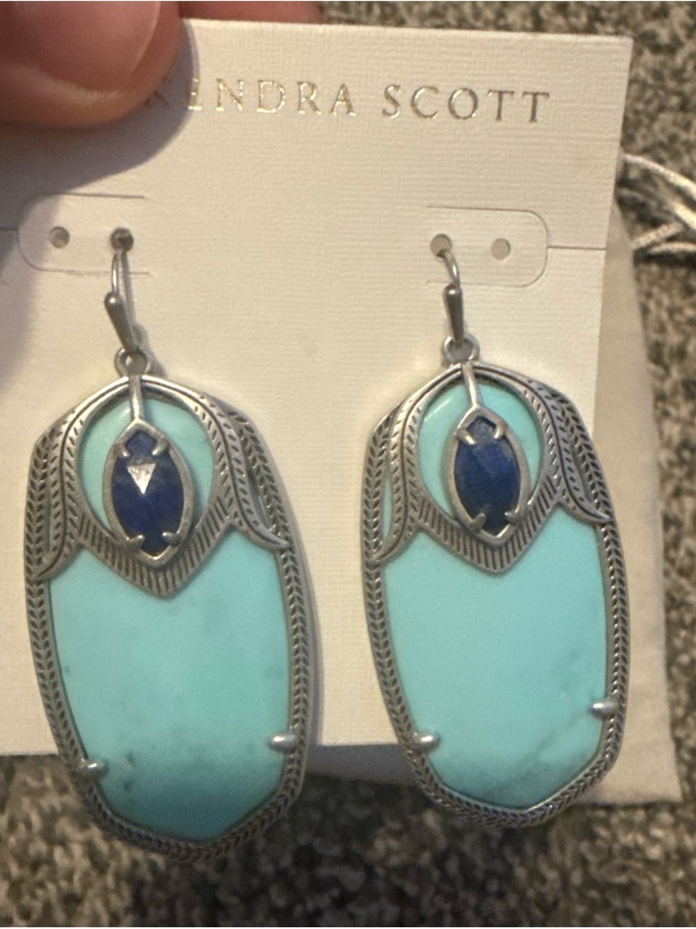 Kendra Scott Turquoise Teardrop Earrings with Navy Accents Yellow Rose